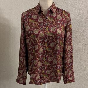 J. Crew Collection Cheetah Bird 100% Silk Floral Button-Up Shirt Blouse - 6 NWT